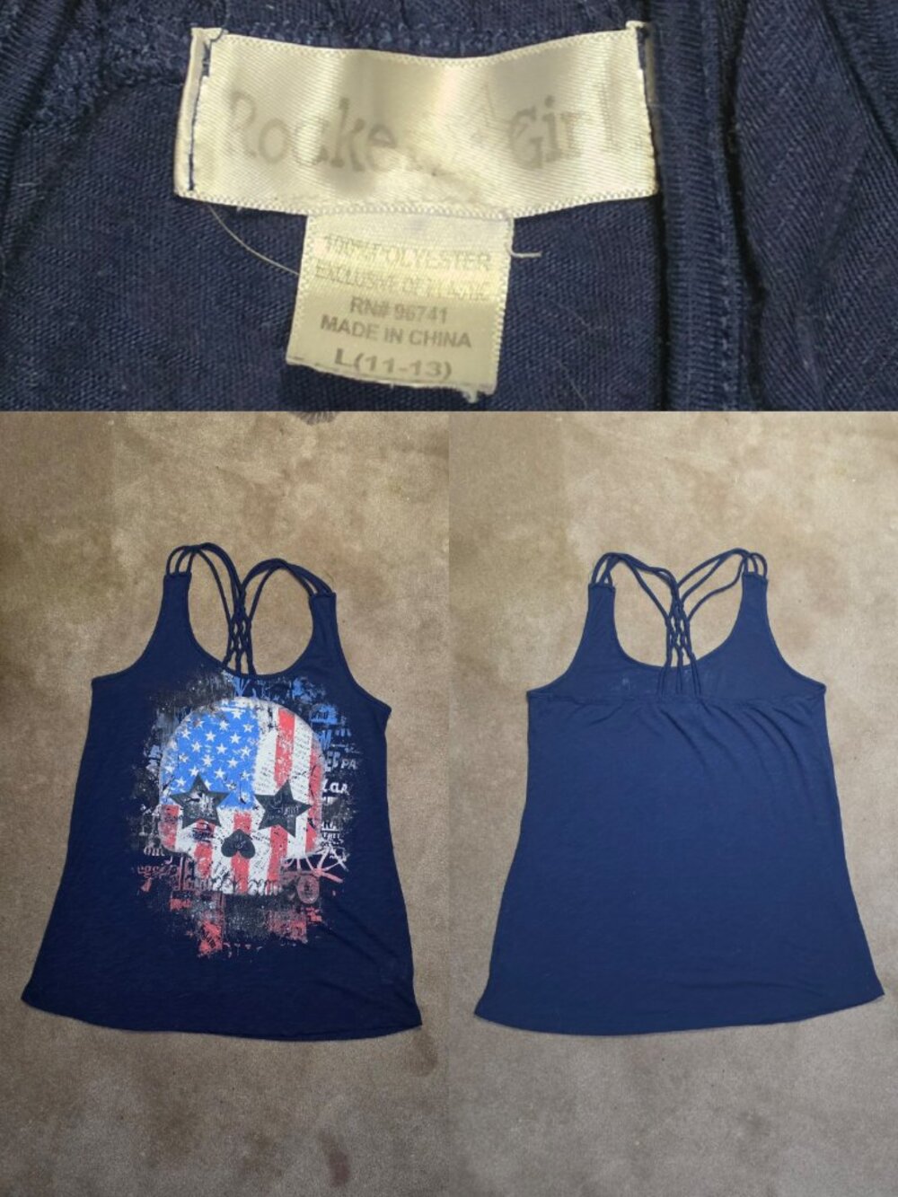 Junior Patroitic Skull Strap Tee Sz Large 11/13